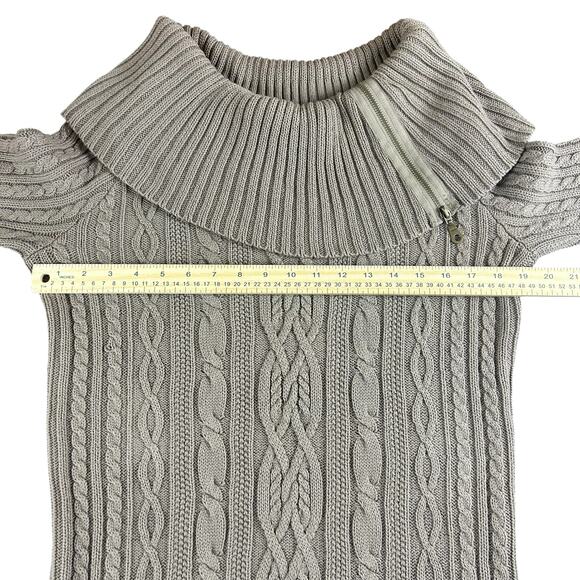 Jeanne Pierre Cotton Sweater Women Sz Small Brown Cable Knit Zip Cowl Neck Tunic - Picture 10 of 10